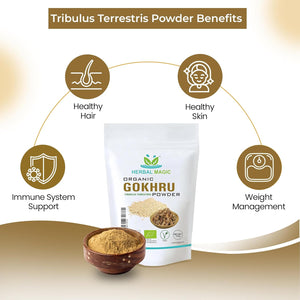 Herbal Magic'S Organic Terrestris Powder/Gokhru Powder - Revered Herb in Ayurveda - Free from Fillers Artificial Colour Flavour & Preservatives Of&G UK Organic Certified 200G (Pack of 1)