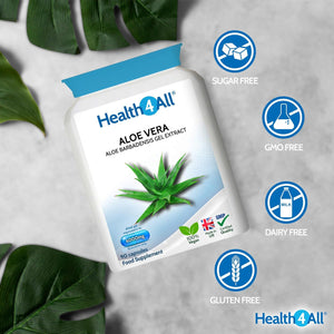 Health4All Aloe Vera Gel Extract 6000Mg 90 Capsules, Digestive Health Detox Supplement, Support for Leaky Gut, Acid-Alkaline and Ph Balance, Pure Vegan Cleanse Capsules (Not Tablets) | Made in UK