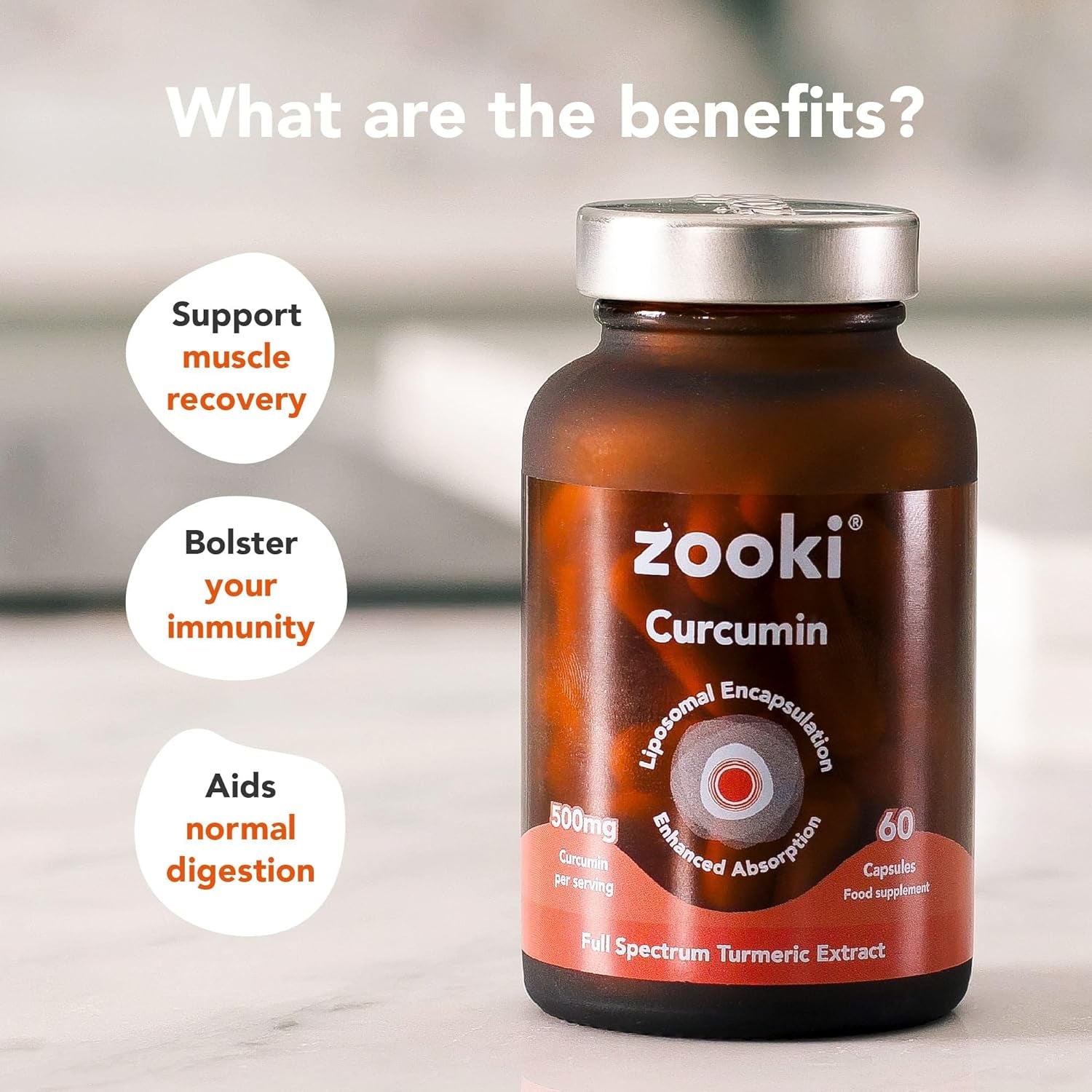Zooki High Strength Liposomal Curcumin Capsules, 500Mg - Advanced Support for Digestion, Immunity, Joints and Bones (60 Capsules, 1 Month Supply)