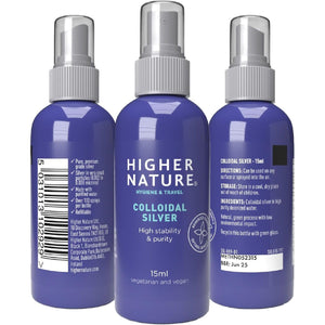 Higher Nature - Colloidal Silver - Purified Water with Premium Grade Silver - Antiseptic Spray, Disinfectant Spray, Colloidal - 15Ml