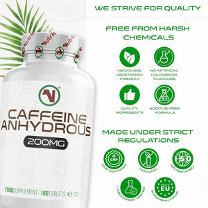 Nutriodol® Caffeine Pills 200Mg 180 Tablets | Energy Boost & Exercise Support Pre Workout | Improve Focus & Alertness | Vegan EU Made | GMP Approved