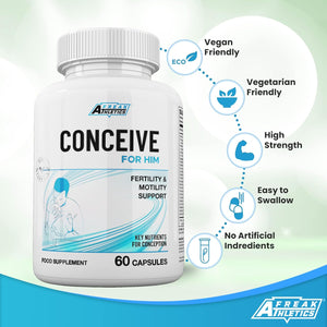 Freak Athletics Conceive for Him Fertility Supplements for Men - Male Fertility Supplements - Vitamins & Minerals plus Key Nutrients for Male Fertility & Motility 60 Capsules