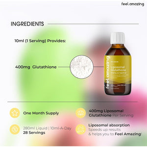 Feel Amazing Liposomal Glutathione Liquid 280Ml - 400Mg/Serving - Antioxidant Boost - Immune System Superhero - 3 Essential Amino Acids
