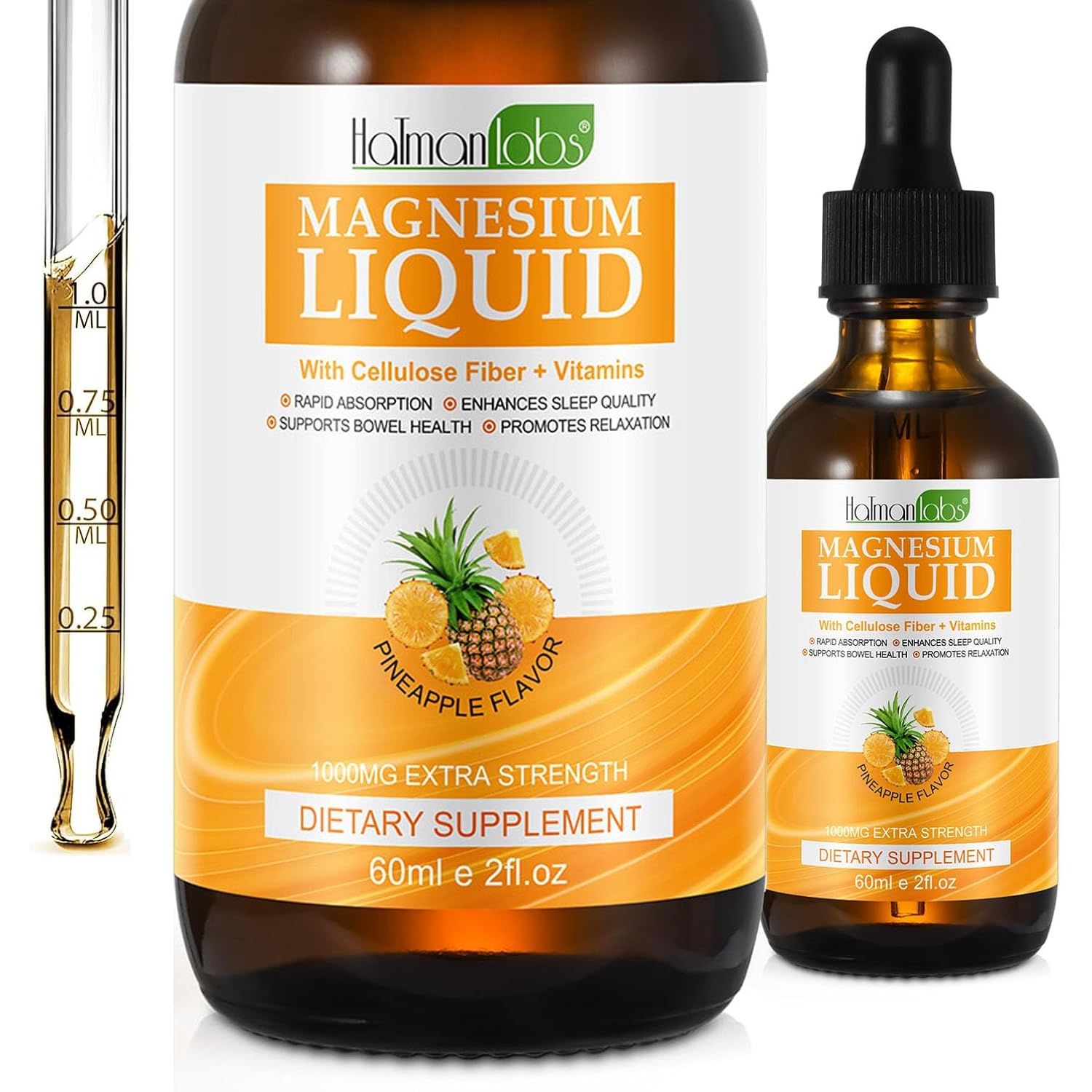 Magnesium Glycinate Liquid Drops - Liquid Magnesium Complex Supplement - Pineapple Flavour, High Absorption, Vegan & Non-Gmo, Support Muscle Relaxation, Bowel Health & Sleep, 60Ml