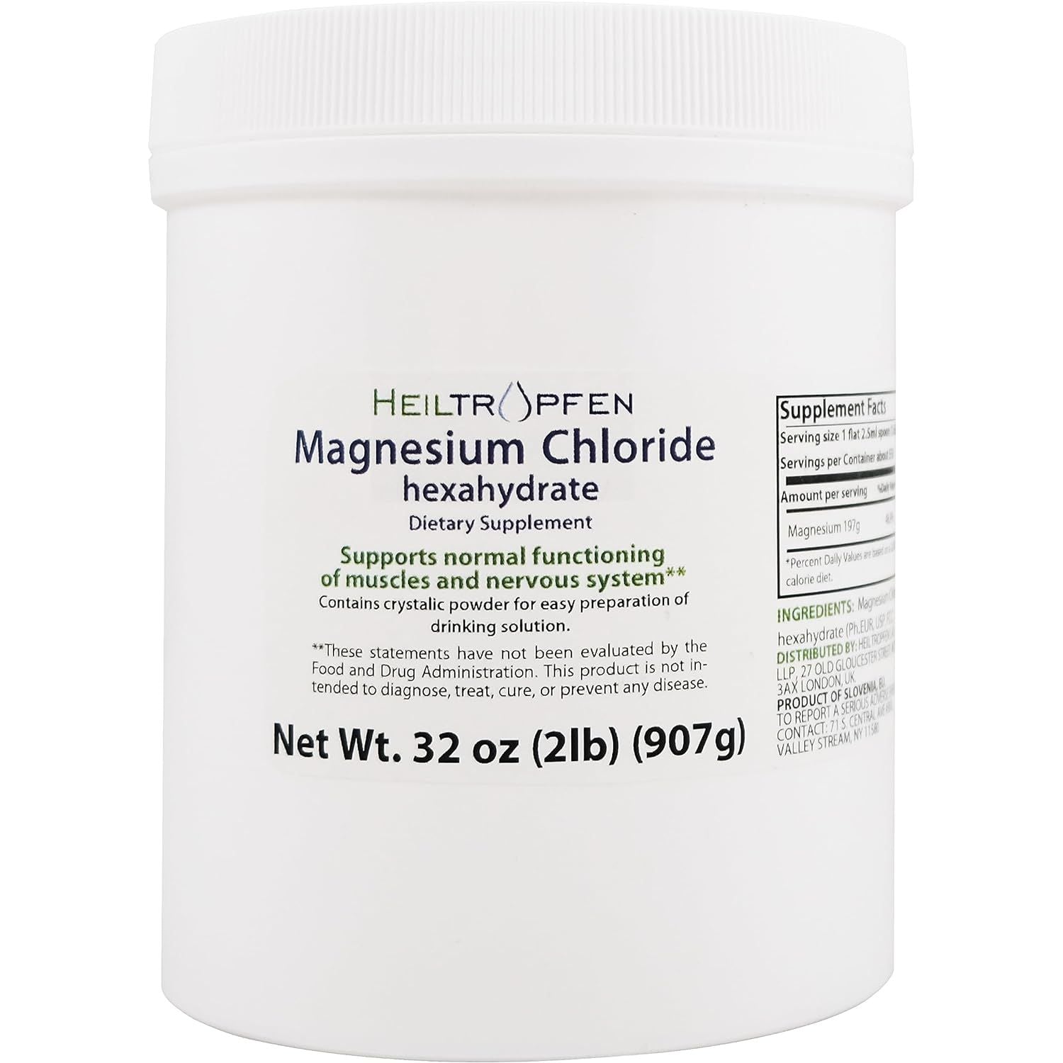 2 Pounds / 907 G Magnesium Chloride Powder | Hexahydrate | Pharmaceutical Grade Ingredients | Crystal Powder | Pure Ph. EUR., BP, USP, 100% - Muscle Pain Relief | Heiltropfen®