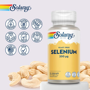 Selenium 200Mcg - 90 Vegan Capsules - High Strength Selenium Supplement for Men and Women - L-Selenomethionine - Lab Verified - Solaray