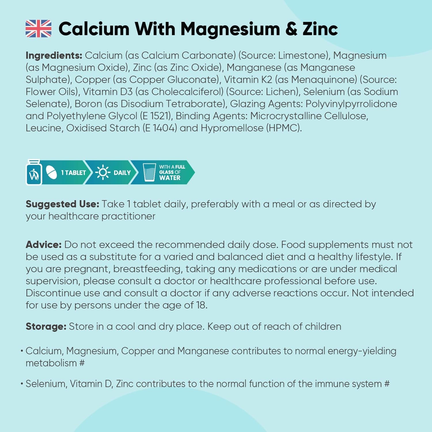 Weightworld Calcium, Magnesium, Zinc and Vitamin D Supplement | 1+ Year Supply | 400 Vegan Tablets | Calcium Tablets with Vitamin K2, Vitamin D, Copper & Selenium | Magnesium Stearate-Free