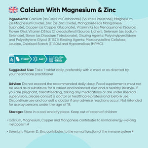 Weightworld Calcium, Magnesium, Zinc and Vitamin D Supplement | 1+ Year Supply | 400 Vegan Tablets | Calcium Tablets with Vitamin K2, Vitamin D, Copper & Selenium | Magnesium Stearate-Free