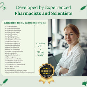 Raibu Probiotics for Gut Health - Probiotics & Prebiotics - 25 Bacterial Cultures - 180 Enteric Coated Capsules - 60 Billion CFU - Lactobacillus Acidophilus & Bifidobacterium - No Additives & Vegan