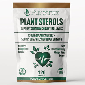 PURETREX Plant Sterols 2000MG Complex with Beta-Sitosterol - Supports Healthy Cholesterol Levels - with Hawthorn Berry & Grape Seed Extract - 120 Capsules - Gluten-Free & Non-Gmo Food Supplement