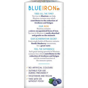 Blueiron Liquid Iron Supplement with Nordic Blueberries + Vitamin C, Vitamin B12, Folic Acid, Biotin and Zinc | 250Ml | Suitable for Vegans | Easily Absorbed and Gentle on the Stomach
