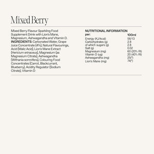 Goodrays Refocus, Sparkling Functional Drink with Magnesium Citrate, Lion'S Mane Mushroom, Ashwagandha and Vitamin D, Low Calorie, Mixed Berry, 12 X 250Ml, Packaging May Vary