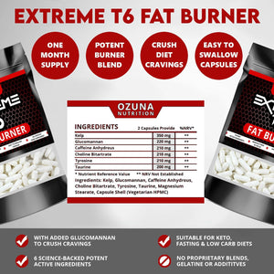 OZUNA NUTRITION Fat Burners Keto Extreme T6 Fast Weight Loss Pills Diet Slimming | 60 Capsules