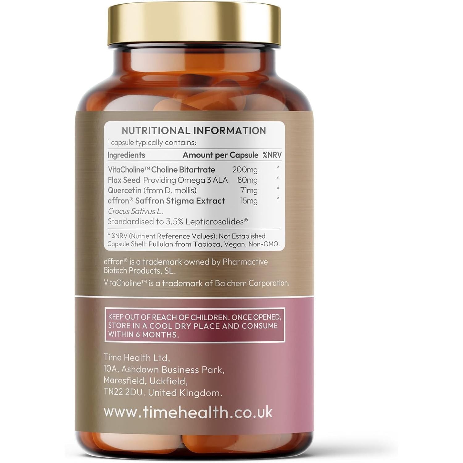 Affron® Saffron Complex - Saffron, Choline, Quercetin & Omega 3-3.5% Leptricrosalides® - Contains Crocins, Crocetin and Safranal - 60 Capsules - UK Made - Zero Additives - Vegan - Pullulan