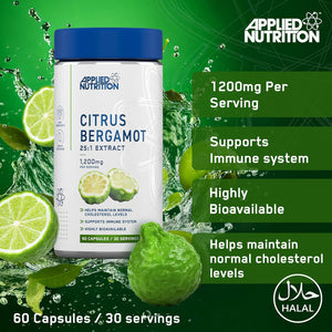 Applied Nutrition – Citrus Bergamot 25:1 Extract – High Strength 1200Mg – Best Cholesterol Support – Best Immune System Booster – Highly Bioavailable – (60 Capsules – 30 Servings)