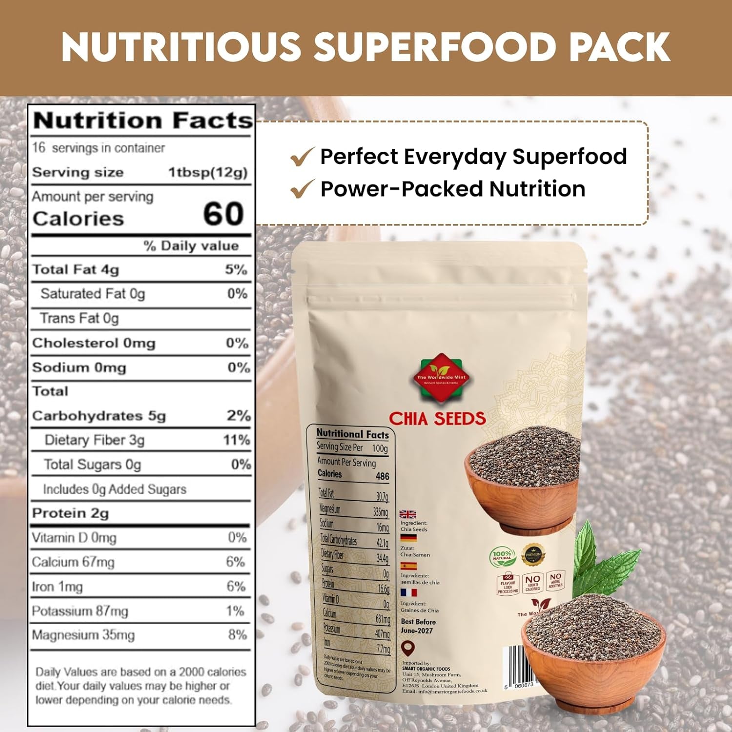 Chia Seeds (900G / 31.75 Oz) | Raw Chia Seeds | Pure and Natural | Vegan | Gluten Free | GMO Free | Premium Quality | Source of Fibre | No Additives | Authentic