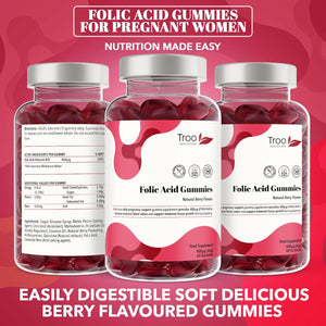 Troo Health Care Folic Acid 400Μg Gummy Prenatal Supplement - 60 Natural Berry Flavour Gummies to Support Health Pregnancy & Foetus Development - No Common Allergens or GMO