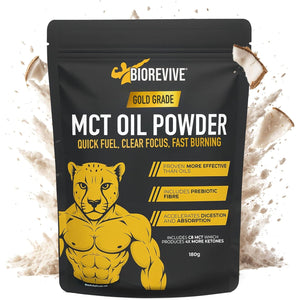 Biorevive C8 MCT Oil Prebiotic Powder Ketogenic Supplement with Responsibly Sourced Coconut & Acacia Fibre for Gut Health, Focus & Energy – Pure Caprylic Acid C8 Formula, 180G