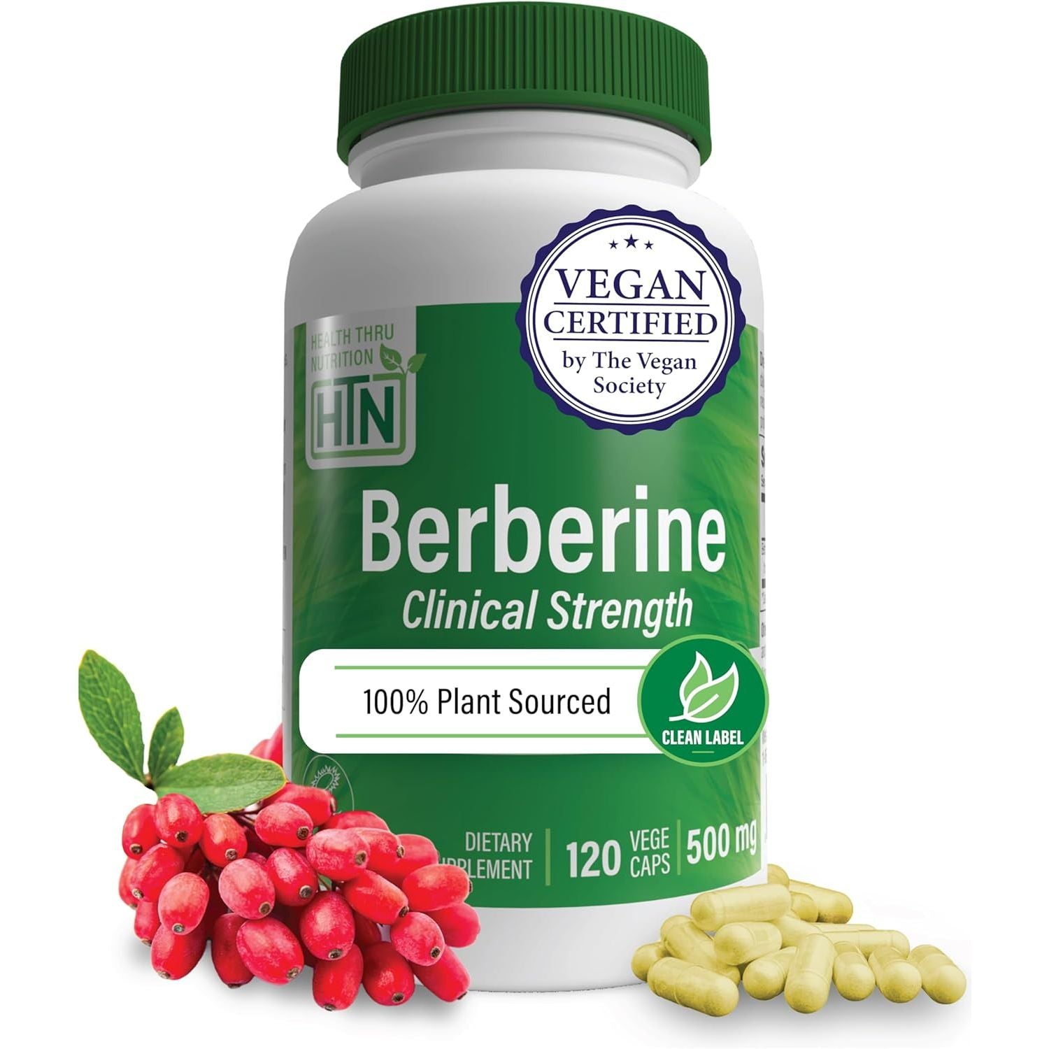 Berberine Hcl 500Mg 120 Servings | Clinical Strength | Certified Vegan| Non-Gmo | Gluten Free | Soy Free | 3Rd Party Tested | by Health Thru Nutrition
