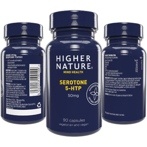 Higher Nature - Serotone 5HTP - 50Mg - Psychological Support - Natural Source of 5HTP - B Vitamins & Zinc - Vegan & Vegetarian - 90 Capsules