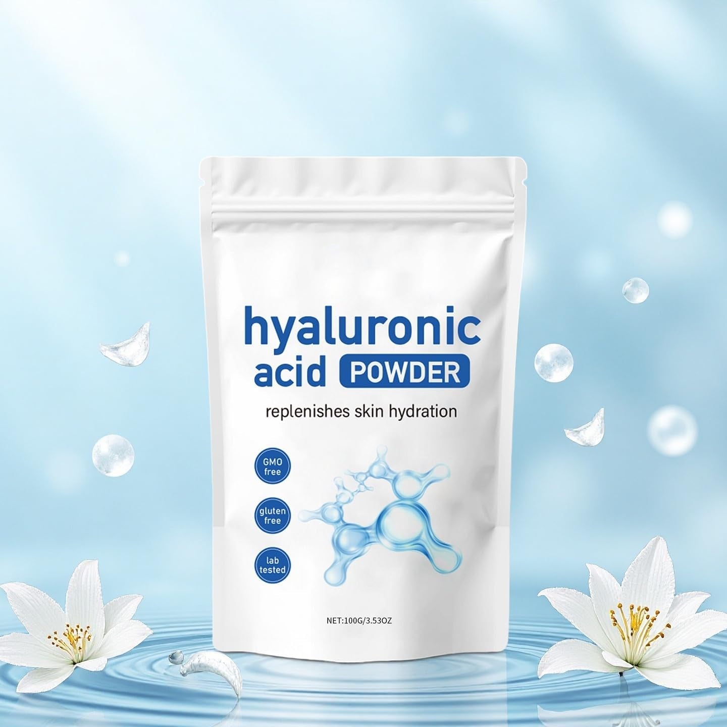2025 Hyaluronic Acid Powder for Face, Hyaluronic Acid Powder Pure for Face and Skin Care, Skin Hydrating and Moisturising Support, Suitable for All Skin Types(100G/3.52Oz)