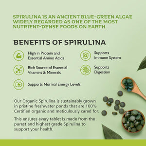 Organic Spirulina 1000X Pure Easy to Swallow Tablets - Rich in Essential Vitamins & Minerals by Inner Vitality