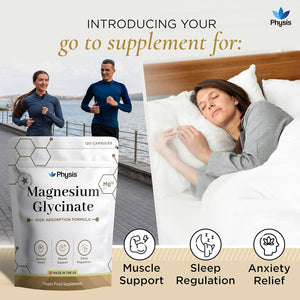 Physis Magnesium Glycinate 400Mg Daily | High Absorption Vegan Capsules for Sleep, Mood & Muscle Support | Non-Laxative, Natural Mineral | Relaxation, Stress & Anxiety Relief | 120 X Chelated Capsules