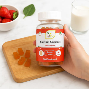 Ved Calcium Gummies; Chews Litchi Flavour, Calcium & Vitamin D Gummies, Vegetarian Vegan Health Supplement - 60 Chews 30 Days’ Supply
