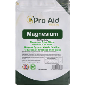 Magnesium 500Mg Tablets 90 Pack by Proaid | Vegan & Vegetarian | 3 Months Supply | Made in UK | Easy to Swallow 11Mm Tablets