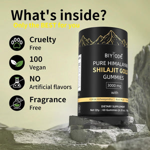 Shilajit Gummies - Pure Himalayan Shilajit Gummies Gold, Fulvic Acid & 85+ Trace Minerals I - Vegan, Non-Gmo,Individually Wrapped for Travel - 60 Gummies