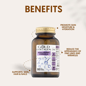 GOLD COLLAGEN Hyaluronic Formula - Collagen Supplements for Women Enhanced with Vitamin D, Vitamin C, Hyaluronic Acid & Zinc, 90 Tablets - Collagen Tablets for Skin Hydration, Hair, Nail & Joint Care