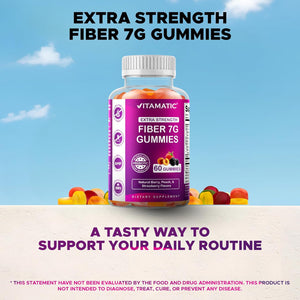 Vitamatic Prebiotic Fiber Gummies for Adults – 7G Fiber per Serving – 60 Pectin-Based Gummies Extra Strength, Zero Sugar Added – Supports Digestive Health & Regularity – Non-Gmo, Vegan, Gluten-Free