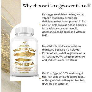 Wild Caught Fish Eggs, Omega 3 Supplement Supports Brain, Heart, Fertility and Inflammatory Health, Whole Food Source of Vitamin D, K2, and A, Non-Gmo, 120 Capsules