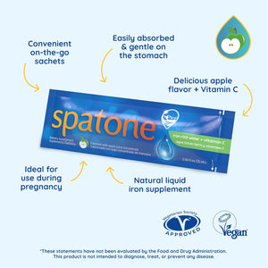 Spatone Natural Iron Supplement + Vitamin C (42 Sachets), Daily Convenient Liquid Iron Sachets, Nothing Artificial, Better Absorption than Tablets, Less Side Effects, Apple Flavour