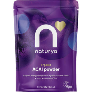 Naturya Organic Açaí Powder - Wild-Harvested from Amazonian Açaí Palms, Rich in Manganese & Vitamin A, High in Fibre, Antioxidant Superfood, Gluten-Free, Vegan - 125G Pouch