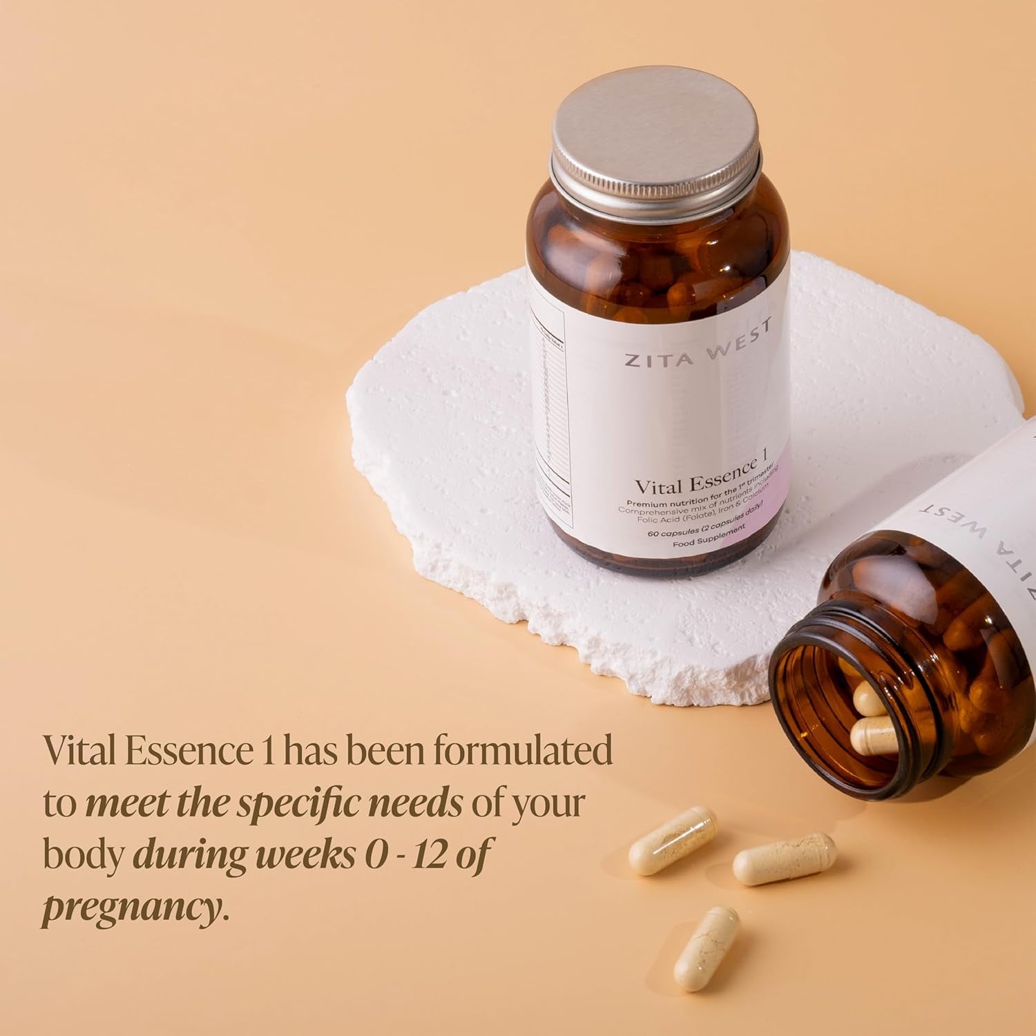 Zita West Vital Essence 1 - Premium First Trimester Pregnancy Vitamin & Mineral Support, Essential for Early Pregnancy - 60 Capsules (1 Month Supply)