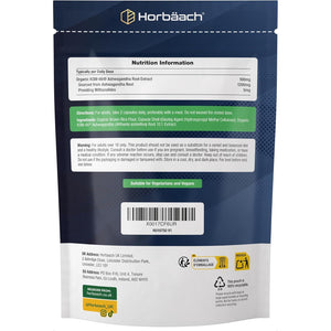 Organic Ashwagandha KSM-66® 1200Mg with 5% Withanolides | Pure Ashwagandha Root Powder | High Strength | 180 Vegan Capsules (Not Tablets) | Supplement for Men & Women | by Horbaach