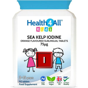 Health4All Kids Sea Kelp Iodine 75Mcg 90 Chewable Tablets 3 Months Supply, Natural Vegan Iodine Supplement for Children 3+, Supports Learning & Growth, Sugar-Free Orange Flavour | Made in UK
