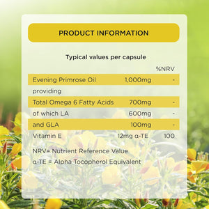 Healthspan Evening Primrose Oil | Support Women'S Health | Helps Maintain Hormonal Balance | Rich Source of Omega 6 Fatty Acids | Added Vitamin E | Vegan (180 Capsules, 1,000Mg)