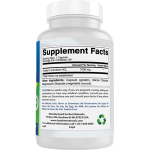 Best Naturals Acetyl L-Carnitine 1000 Mg 60 Capsules