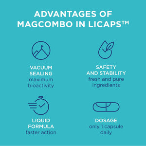Magcombo - Concentrated Pure Magnesium, Special Oily Formula for Maximum Absorption, Enriched with Vitamins B2, B6, B12 and C, 1 Capsule Daily, Laboratory Tested
