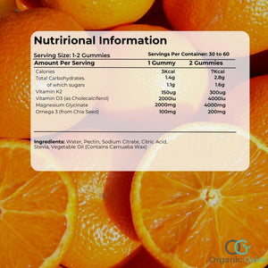 OG Vitamin D3 + K2, Magnesium Glycinate & Omega-3 Gummies | Vegan, Halal, Gluten-Free | Supports Strong Bones, Heart Health, Immune System, Joints & Better Sleep | Orange Flavor, 60 Gummies