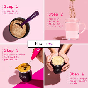 Spacegoods Rainbow Dust 240G | 30 Servings | Flavoured Mushroom Coffee | 120Mg of Natural Caffeine | Lions Mane, Chaga, Ashwagandha & Vitamin B5| Sharper Focus, Energy & Calm | Coffee