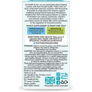 Health & Her Peri & Menopause Biome 50Bn Live Cultures Supplements for Women - Ashwagandha, Magnesium, Zinc - 1 Month Supply, 60 Capsules - Phytoestrogen Free