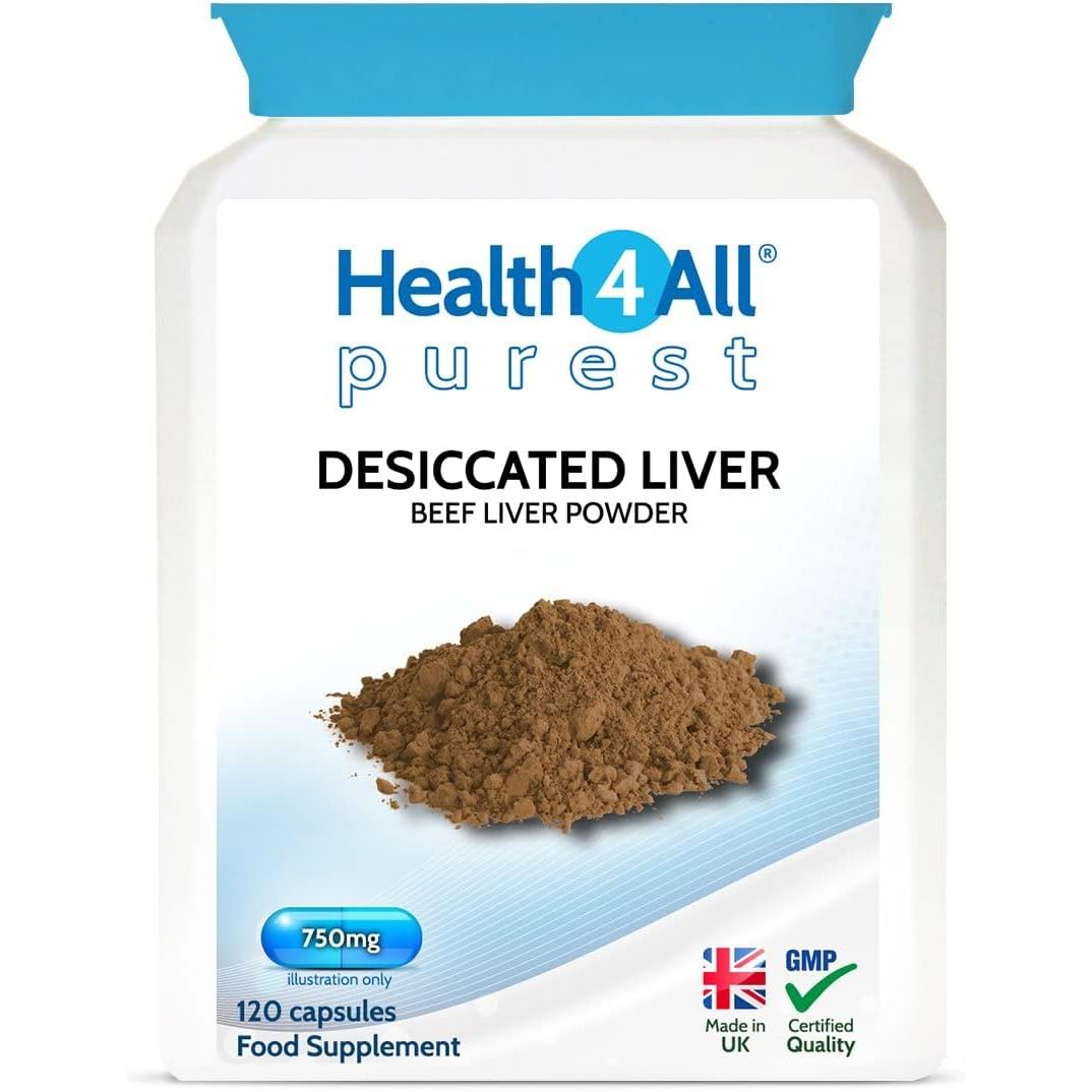 Health4All Desiccated Beef Liver Supplement 750Mg per Capsule 120 Capsules, Un-Defatted to Provide Full Absorption of Naturally Occurring Vitamins and Minerals Found in Beef Liver | Made in the UK