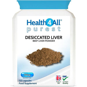 Health4All Desiccated Beef Liver Supplement 750Mg per Capsule 120 Capsules, Un-Defatted to Provide Full Absorption of Naturally Occurring Vitamins and Minerals Found in Beef Liver | Made in the UK