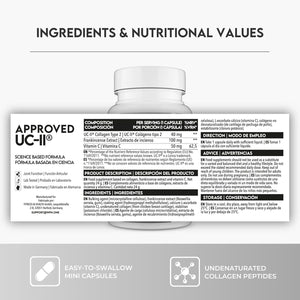 WFN Approved UC-II - Type 2 Collagen for Joints - 60 Capsules - 40Mg Undenatured Type II Collagen - Complex with UC II Collagen, Vitamin C & Boswellia Serrata - Produced & Tested in Germany