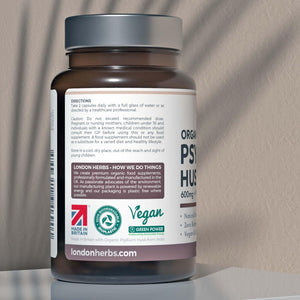 London Herbs Organic Psyllium Husk Capsules 1200Mg | High Strength Psyllium Husk Fibre Supplement | 120 Vegan Capsules | Daily Soluble Fibre Supplement