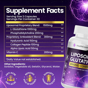 Liposomal Glutathione, 2000Mg Complex with Vitamin-C and Collagen Peptides, Liposomal Vitamin C, Glutathione Supplement, Superior Bioavailability 10X Absorption - 60 Softgels