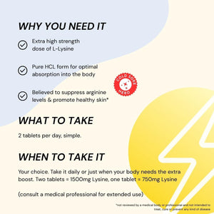 Herstat L-Lysine 1500Mg | High Potency Essential Amino Acid, Vegetable Tablets, 120Ct